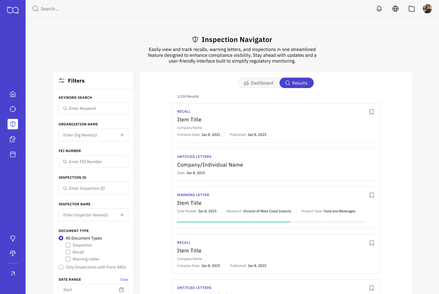Inspector Navigator Search Results